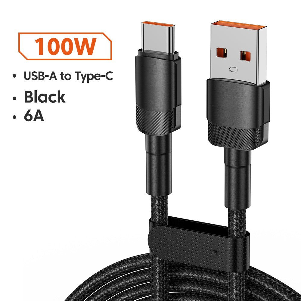 Aluminum Alloy Data Cable PD100W Quick Charge Cable USB Charging Cable A100W Black