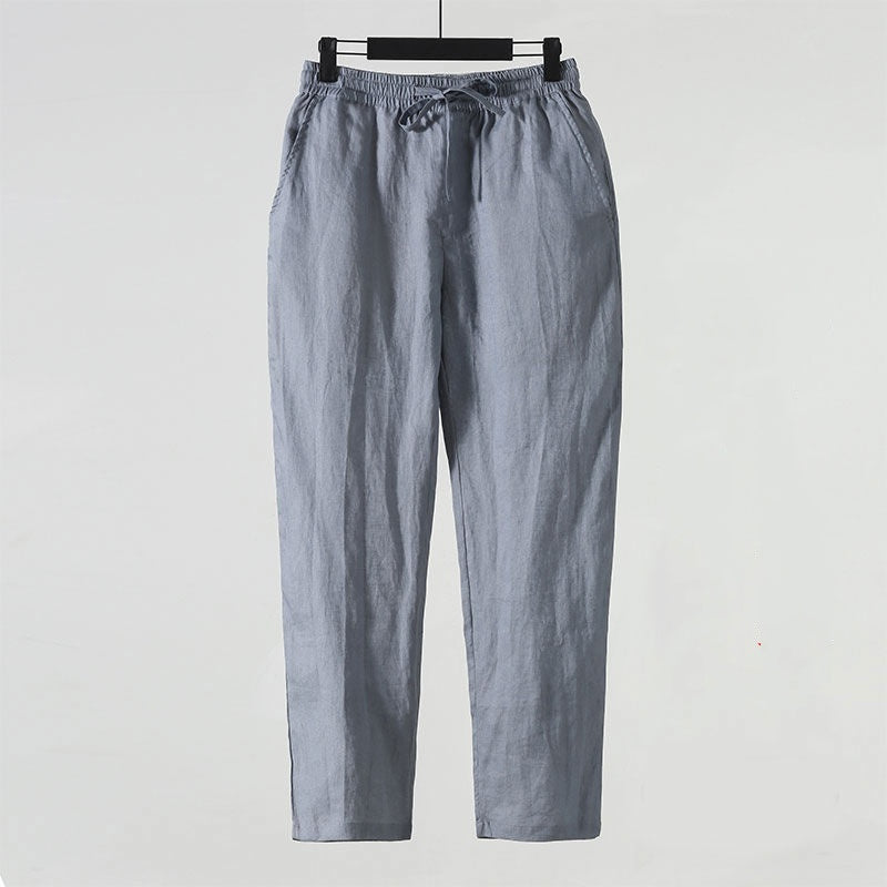 Men's Loose Plus Size Cotton And Linen Cropped Casual Pants Medium Gray