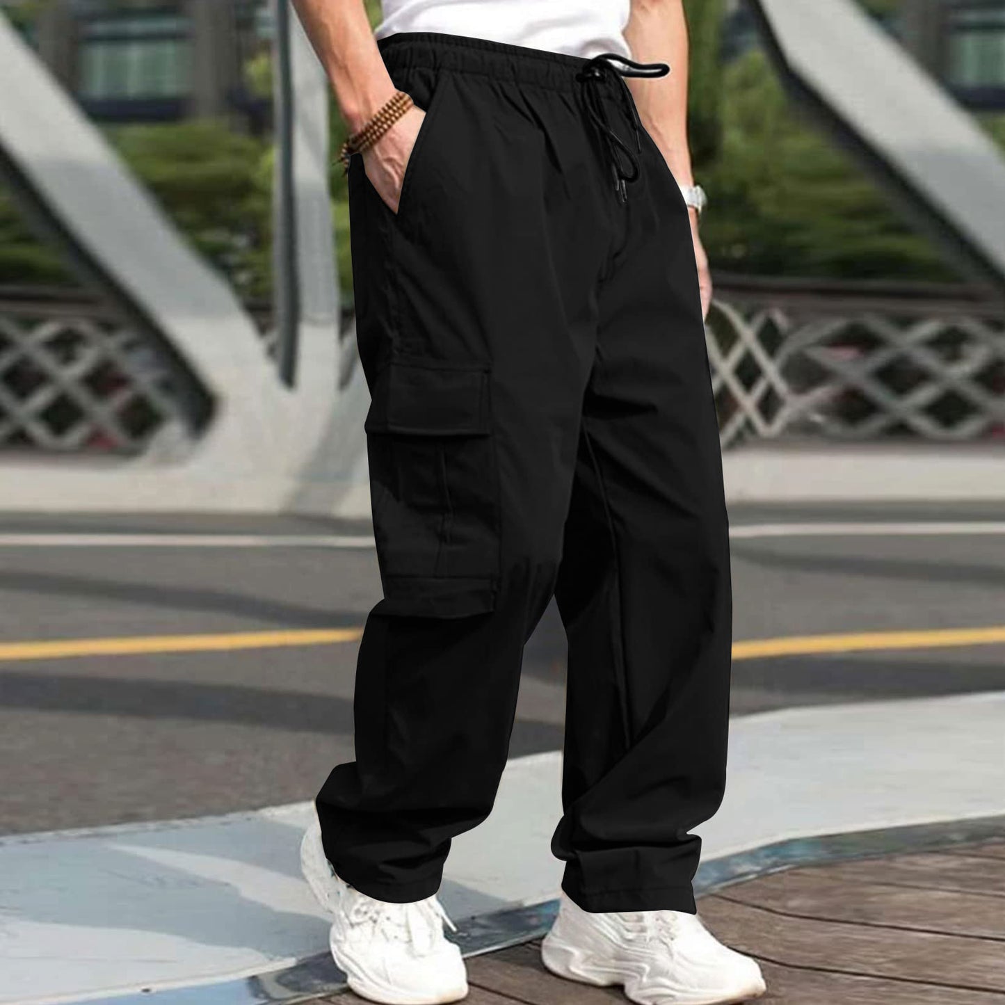 Fashion Loose Straight Casual Trousers Black