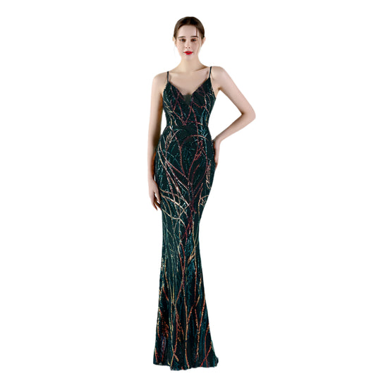 Women's Long Sequin Party Evening Dress Green