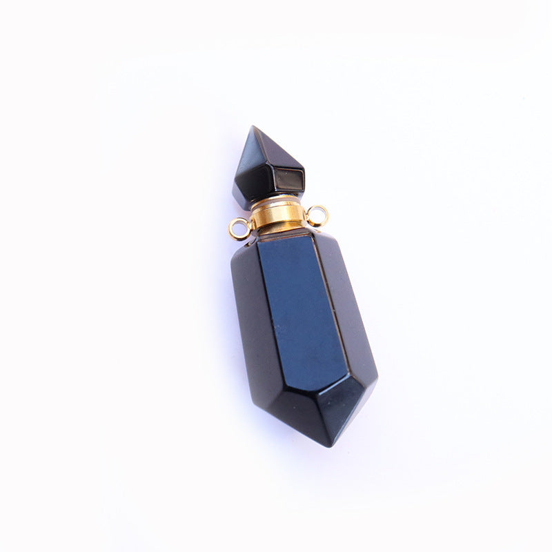 Natural Crystal Perfume Bottle Chain Pendant Obsidian