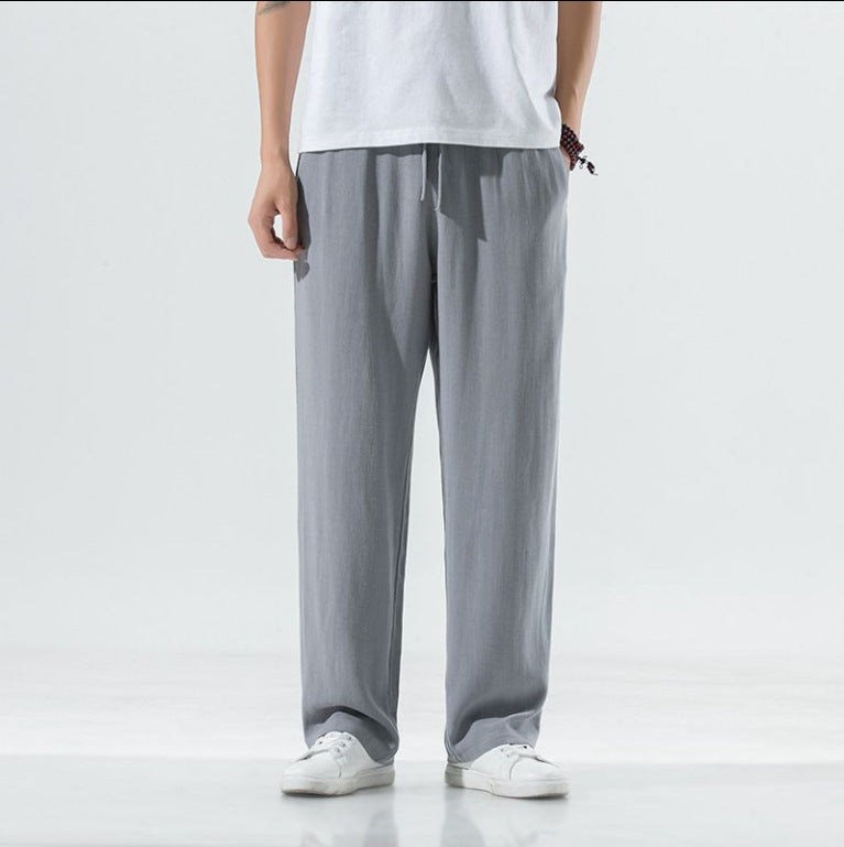 Linen Pants Men's Thin Breathable Casual Pants Gray