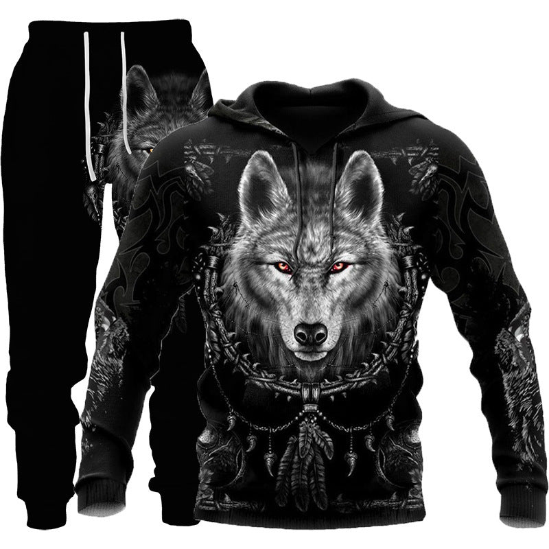 3D Wolf Print Tracksuit Men Sportswear Hooded Sweatsuit Two Piece Outdoors Running Fitness Mens Clothing Jogging Set Set five