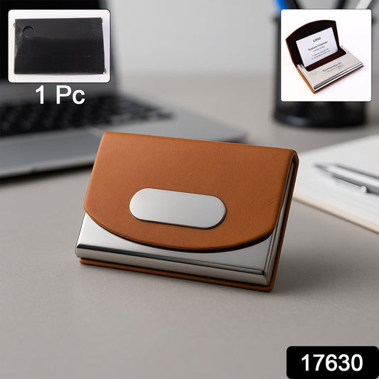Leather Stainless-steel Business Card Holder (1 Pc)
