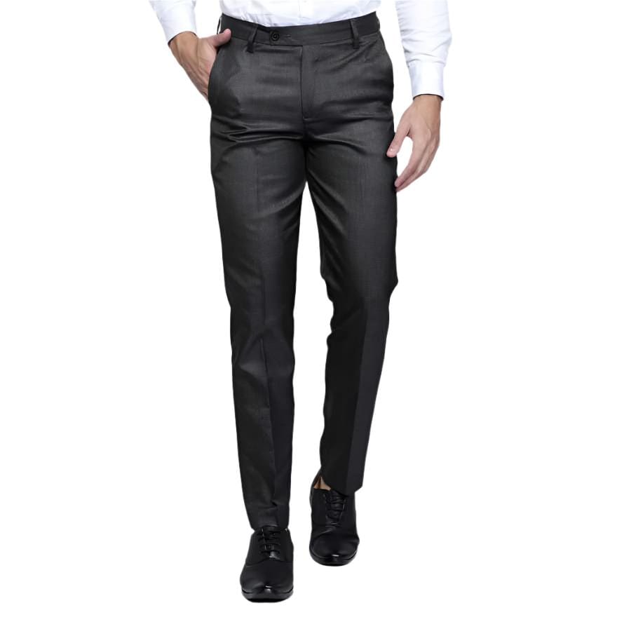 Lycra Black Blend Solid Regular Fit Mens Formal Trousers Black Lycra