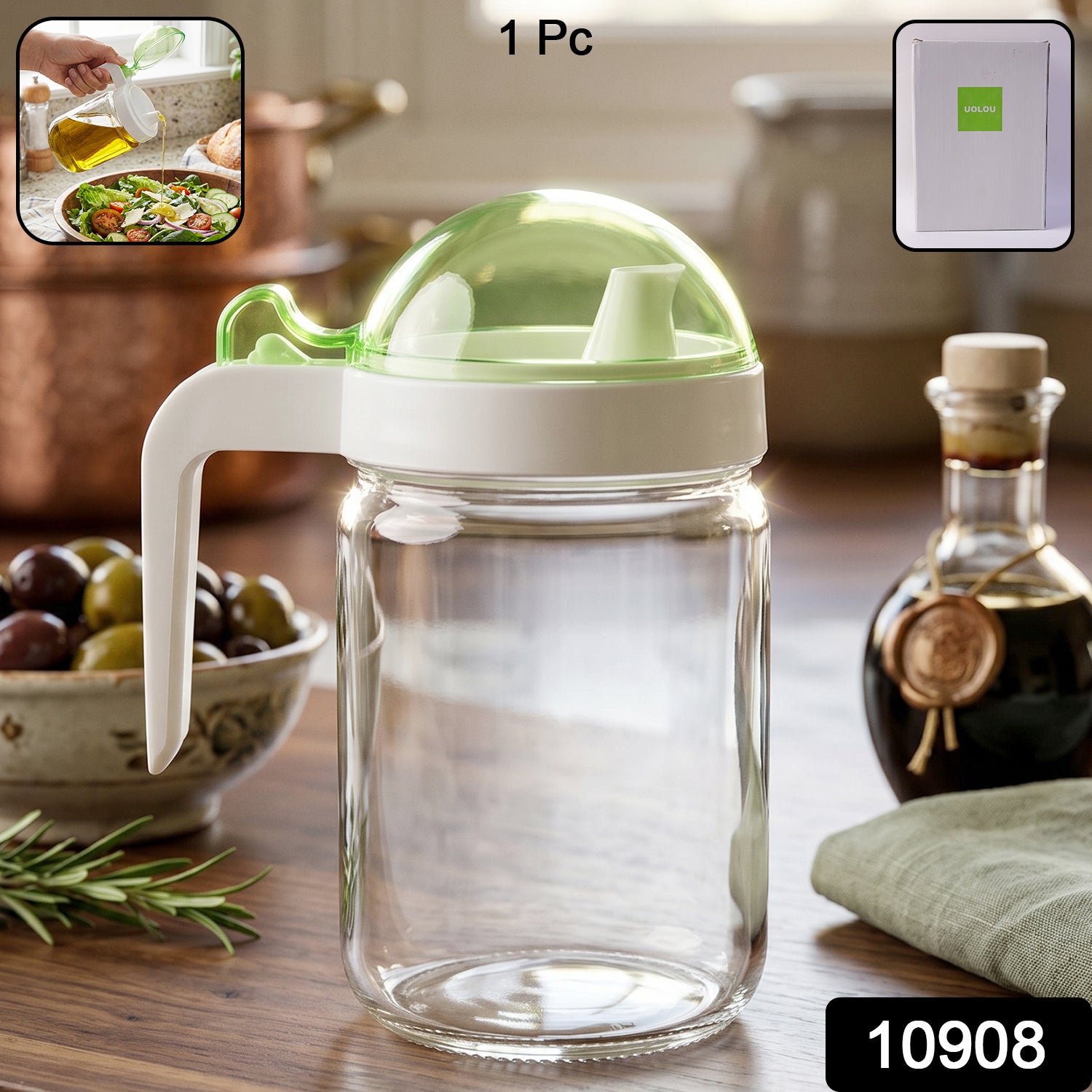 Glass Oil Dispenser Bottle With Lid - 580ml Capacity Perfect For Oil