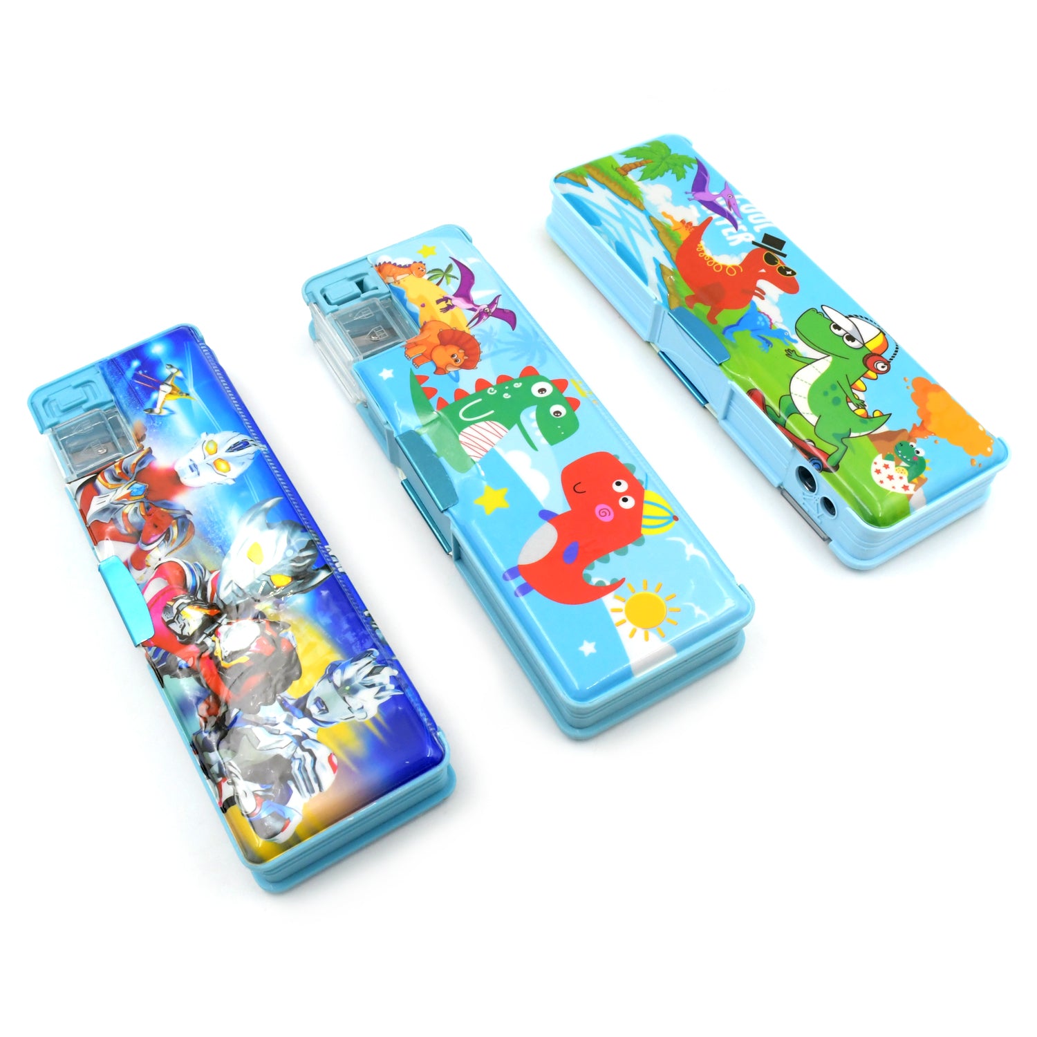 4252 Multipurpose Compass Box Plastic Double Deck Pencil Case With 2 Compartments Supplies Utility Box Storage Organizer Pencil Box For School Cartoon Printed Pencil Case For Kids Birthday Gift For Girls Boys (1 Pc Mix Design)